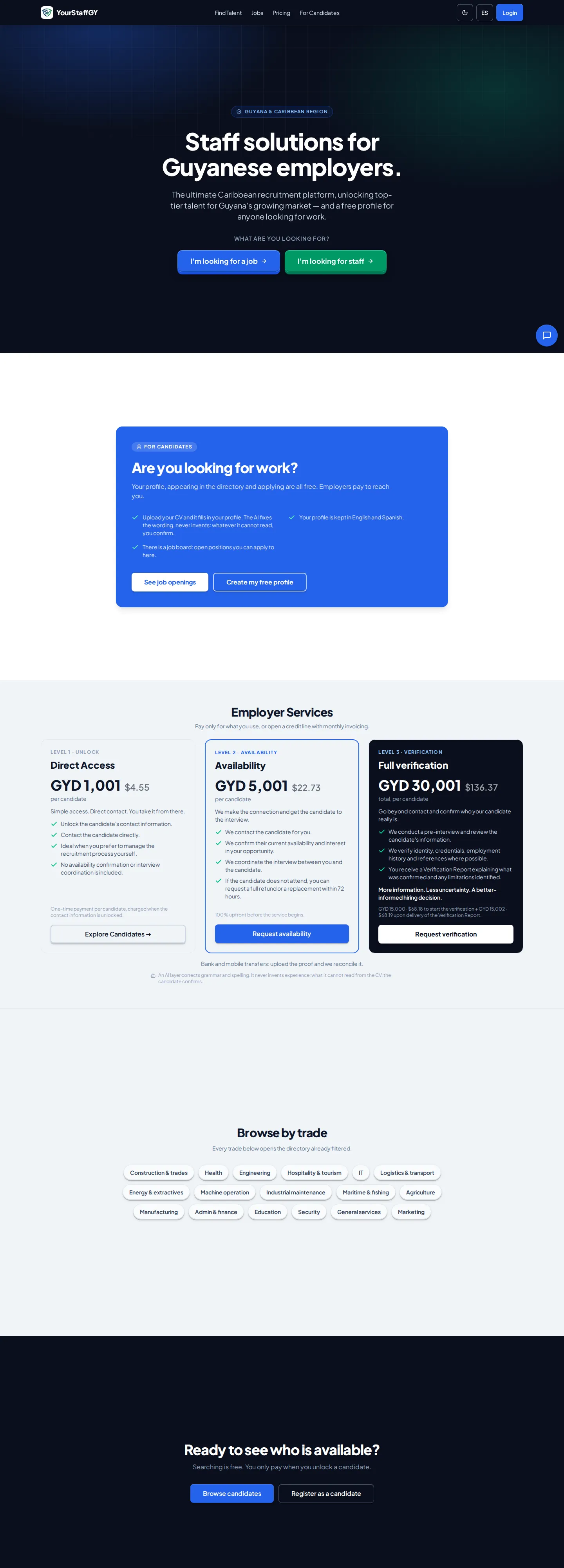 YourStaffGY website, built by Solo Tech Solutions
